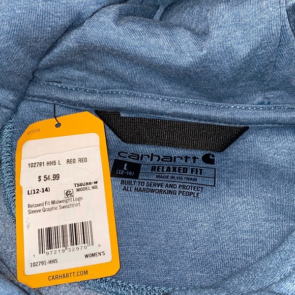 Carhartt Large Blue Hoodie with Peach Log- NWT - Picture 2 of 4